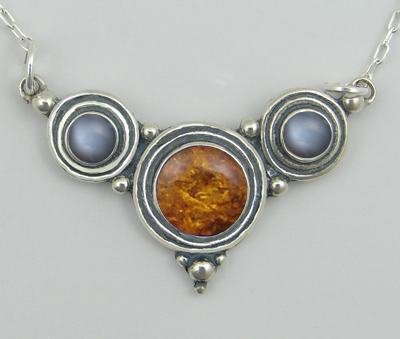 Sterling Silver Gemstone Necklace With Amber